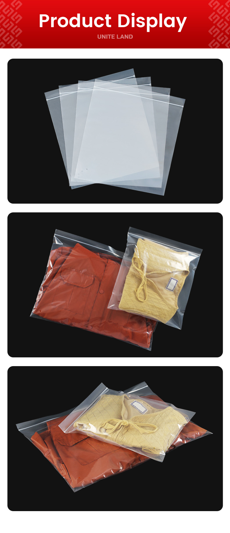 PE Self Sealing Bags Display